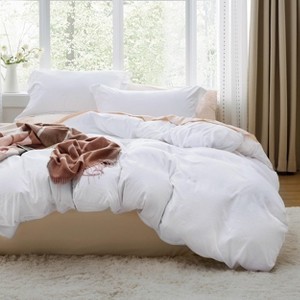 Duvet Cover Set 3pcs Prewashed Fabric Queen Size Bright White - Bedsure - 1 of 4