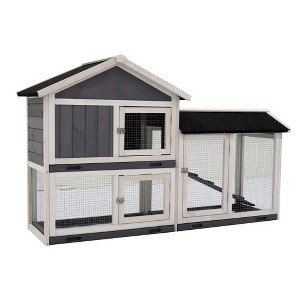 Wooden Rabbit Cage Large Outdoor House With Deeper No Leakage Pull Out Tray UV Panel Removable Bottom Wire Mesh 61x21.2x37 Inches Cages Outdoor - 1 of 4