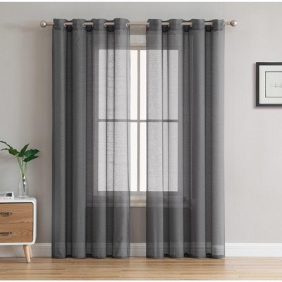 HLC.ME Semi Sheer Voile Light Filtering Transparent Window Curtain Grommet Panels - Set of 2