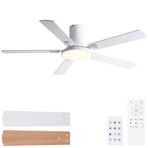 YUHAO 52 in. Indoor White Flush Mount Standard Ceiling Fan with Light, Reversible Blades and Remote Control Included - 1 of 4