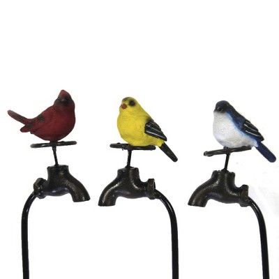 Home & Garden 37.0" Summer Birds Water Spigot Pokes Set / 3  Yard Decor Stake Direct Designs International  -  Decorative Garden Stakes