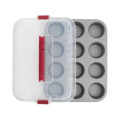 OvenStuff 12 Cup Non Stick Muffin Pan Click'N Go Lid