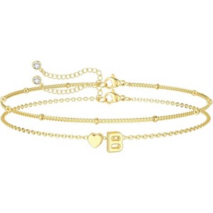Dainty Initial Heart Gold Bracelets for Women Trendy, 14K Real Gold Letter Charm Bracelet Jewelry - 1 of 4