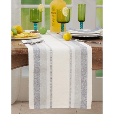Blue and White Cotton Ribbed Stripe Table Runner, 14" x 72"