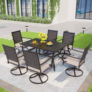 7pc Patio Dining Set with 360 Swivel Chairs with Cushions and Rectangle Steel Table - Captiva Designs
