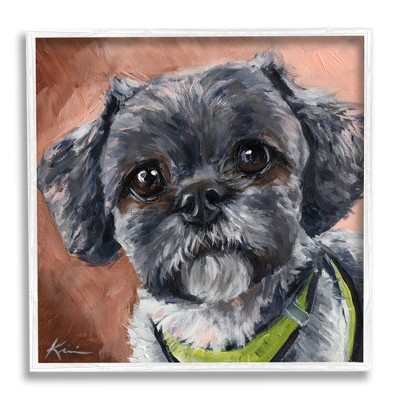 Stupell Industries Black Shih Tzu Dog Portrait Framed Giclee Art