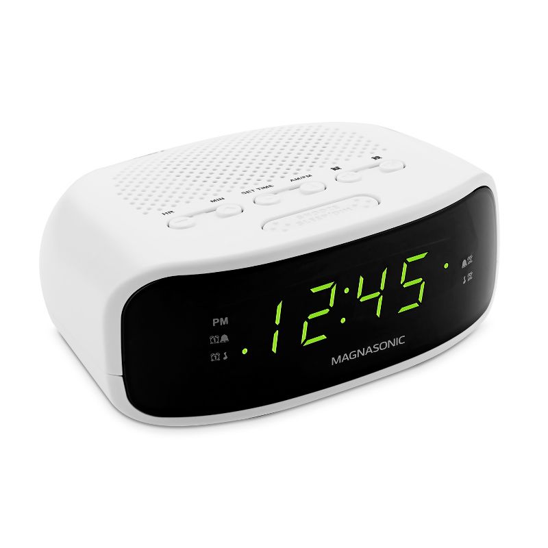 Magnasonic Digital AM/FM Clock Radio with Battery Backup, Dual Alarm, Sleep/Snooze Functions, Display Dimming  Option - White, 4 of 10
