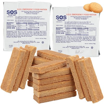 SOS Food Lab Emergency Food Bar - 3600 Calorie Ration (2 Pack Shortbread Cookie) - 3 Day/72 Hour Ready to Eat Supply for Camping - 5 Year Shelf Life!
