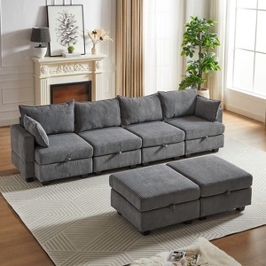 TiramisuBest 113.5" U-Shaped Modular Corduroy Sectional Sofa with Storage Ottoman, 6-Seat Convertible Chaise for Living Room,Dark Gray - 1 of 4