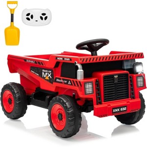 12V Kids Ride On Dump Truck with Remote Control,Ride On Car Toy with Spring Suspension,Music,LED Lights,Red - 1 of 4