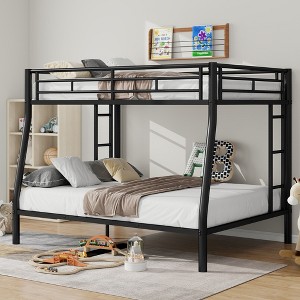 NicBex Twin Over Queen/Full Over Queen Metal Bunk Bed with Ladder,Versatile Loft Bed with Guardrails for Bedroom,Black/White/Silver - 1 of 4