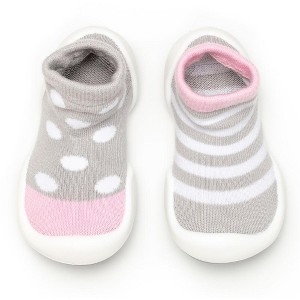 Komuello Baby  Girl First Walk Sock Shoes Dots & Stripes - 1 of 4
