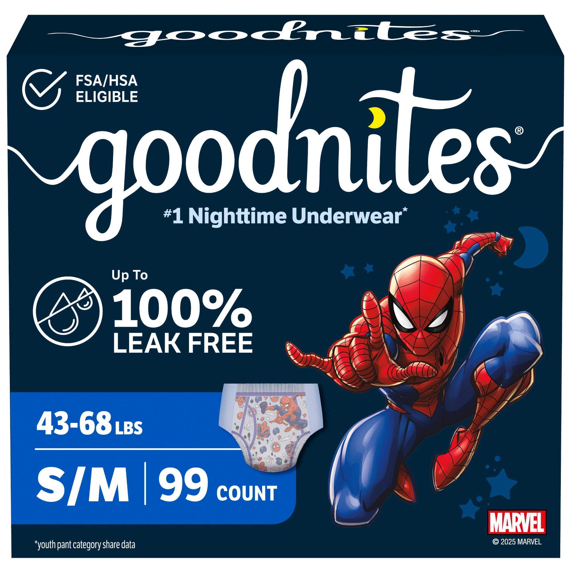 Goodnites Boys' Nighttime Bedwetting Disposable Underwear - Size S/M - 99 ct: Hypoallergenic, Paraben-Free, Non-Toxic, Phthalate-Free