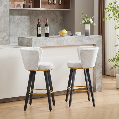 DSVIMOY Counter and Bar Stool 360 Degree Swivel Upholstered Barstools with Metal Legs for Kitchen, Beige, 24"*21.6"*16.5"