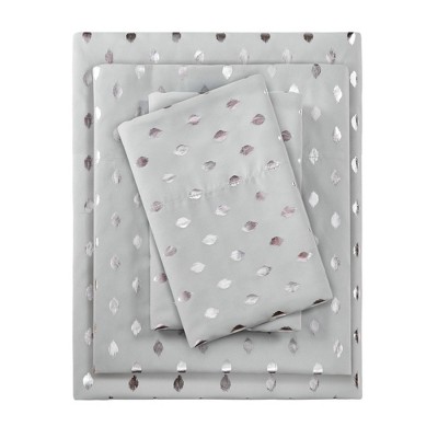 Twin Metallic Dot Printed Sheet Set Gray/silver : Target