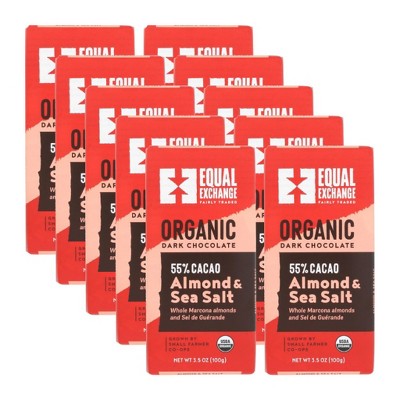 Equal Exchange Organic Dark Chocolate 55% Cacao Almond and Sea Salt Bar - Case of 10/3.5 oz