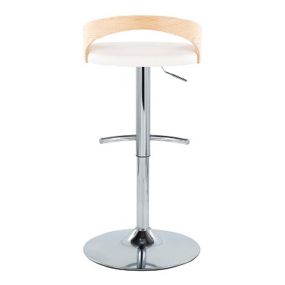 White and Natural Wood Adjustable Swivel Bar Stools, Set of 2