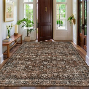 Vintage Rug Living Room Rug Floral Print Rugs with Non-Slip Backing, Low Pile Non-Shedding Area Rug - 1 of 4