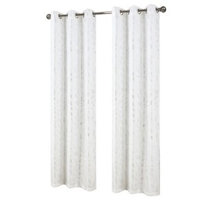 RT Designers Collection Bexley Foil Jacquard Polyester Grommet 2 Pack Window Curtain Panel Set 36" x 84" White/Silver - 1 of 4