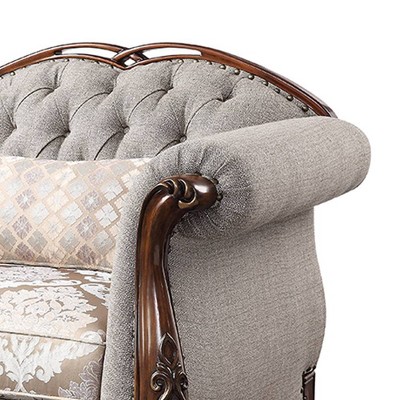 Elegant Floral Button-Tufted Accent Chair with Cherry Queen Anne Legs