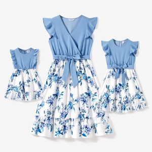 PATPAT Mommy and Me Dresses Matching Set Ruffle Flutter Short Sleeve Floral Dress Mom Baby Girl  Boho Midi Dresses. - 1 of 4