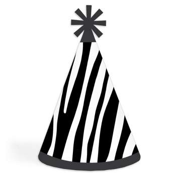 Big Dot of Happiness Zebra Print - Cone Happy Birthday Party Hats for Kids and Adults - Set of 8 (Standard Size)