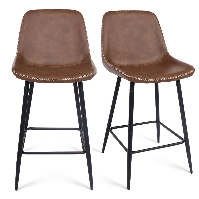 26" Edmund Upholstered Faux Leather Counter Height stool (Set Of 2) -The Pop Maison, 3 of 11
