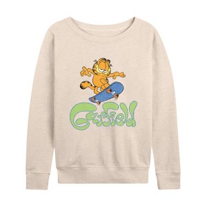 Women's - Garfield - Garfield Skater Logo Lightweight French Terry Wide Neck Long Sleeve Shirt - 1 of 4