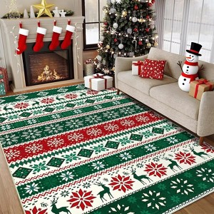 Christmas Area Rug Washable Xmas Snowflakes Rugs Indoor Non-Slip Low Pile Holidays Decorative Accent Rug - 1 of 4