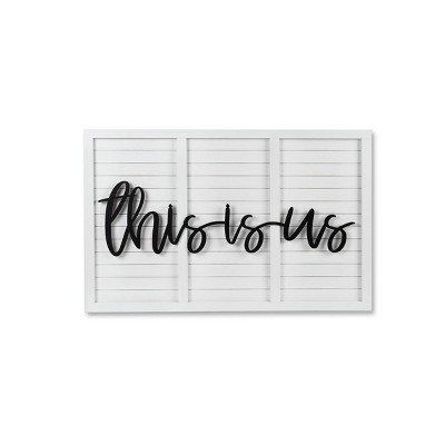 30" x 20" This Is Us Shutter Art with Raised Word Wall Sign Panel White - Prinz