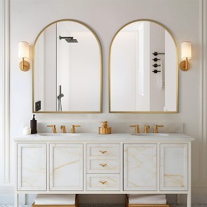 Lirago 29" x 39" 2PC Arched Hanging Bathroom Mirror with Gold Scratch-Resistant Aluminum Alloy Frame - 1 of 4