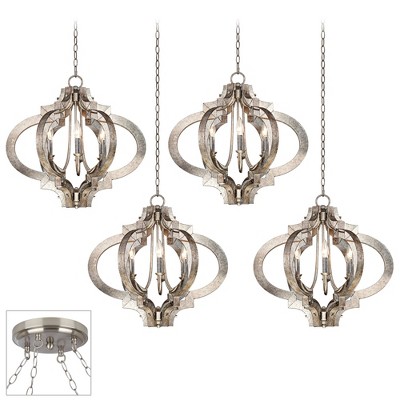 Possini Euro Design Aged Silver Swag Pendant Chandelier Openwork 4-Light Fixture Dining Room House Foyer Kitchen Island Entryway