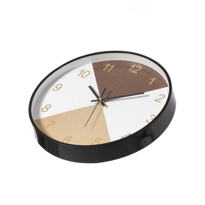 Modern Brown and Beige Plastic Wall Clock with Wood Look