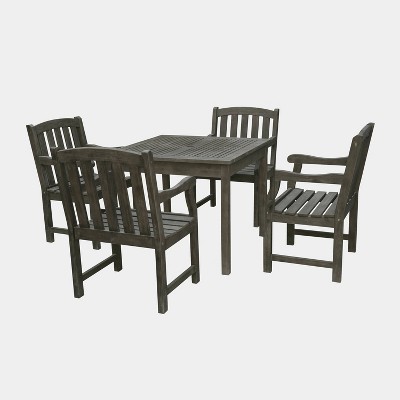 Renaissance 5pc Wood Outdoor Patio Stacking Dining Set - Gray - Vifah