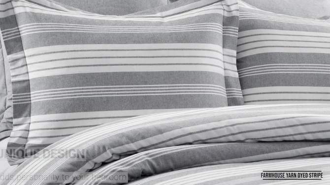 Full/Queen 5pc Farmhouse Yarn Dyed Striped Comforter Set Gray/White - Lush D&#233;cor, 2 of 7, play video