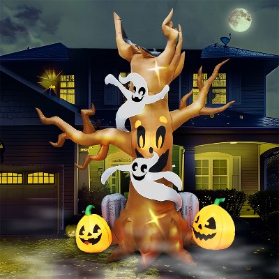 Joyfy 8 FT Halloween Inflatable Outdoor Decorations, Scary Tree with Ghost Pumpkin and Tombstone Inflatables with LEDs for Yard Garden Lawn Decoration