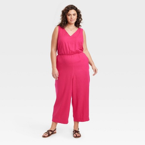 Women's Linen V-neck Jumpsuit - Universal Thread™ Pink 4x : Target