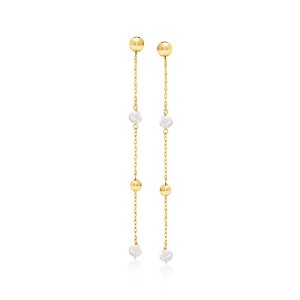 Pure Collection by Ross-Simons 3-4mm Cultured Pearl and Bead Station Drop Earrings in 14kt Yellow Gold - 1 of 4
