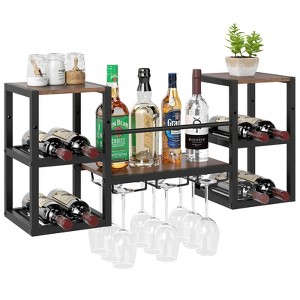 Costway 3-Tier Wall Mounted Wine Rack with Glass Holder Open Shelf Wine Storage Rack Brown - 1 of 4