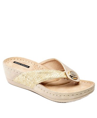 GC Shoes Dafni Embellished Two-Tone Comfort Slide Wedge Sandals
