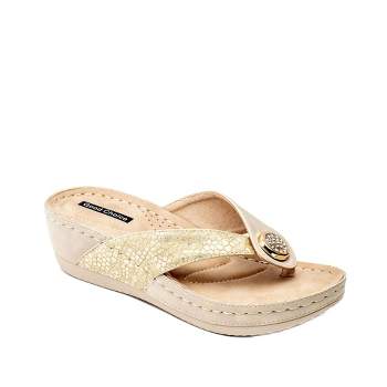GC Shoes Dafni Embellished Two-Tone Comfort Slide Wedge Sandals