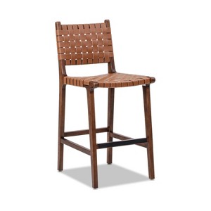 Jennifer Taylor Home Andre 26" Woven Leather Counter Stool with Back, Pecan Brown Faux Leather - 1 of 4