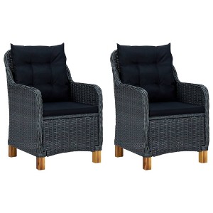 vidaXL Patio Chairs with Cushions 2 pcs Poly Rattan Dark Gray - Outdoor Seating for Patio, Garden & Backyard, Sturdy Frame with Acacia Wood Legs - 1 of 4