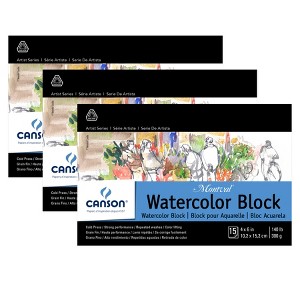 Canson Artist Series Montval Watercolor Block, Foldover Binding, 15 Sheet, 4x6 inch, Pack of 3 - 1 of 4