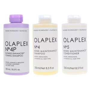 Olaplex No.4p Blonde Enhancer Toning Shampoo 8.5 oz, No.4 Bond Maintenance Shampoo 8.5 oz & No. 5 Bond Maintenance Conditioner 8.5 oz Combo Pack - 1 of 4