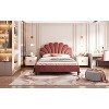 Okak Full Platform Bed Frame with Flower Pattern Headboard Velvet Upholstered Bedroom Furniture Strong Wood Slats Easy Assembly Noise-Free, Red - 3 of 4