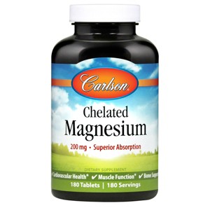 Carlson - Chelated Magnesium, 200 mg, Superior Absorption, Heart Health, Muscle Function, Bone Support - 1 of 4