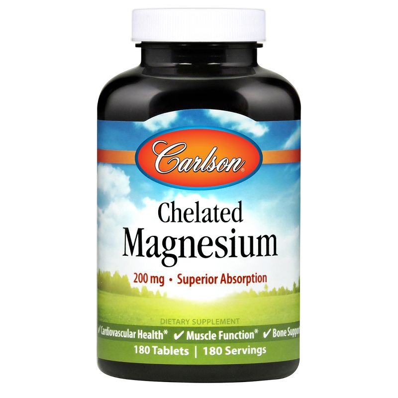 Carlson - Chelated Magnesium, 200 mg, Superior Absorption, Heart Health, Muscle Function, Bone Support, 1 of 5