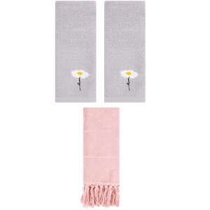 REGALWOVEN 3 Packs Cotton Soft Absorbent Floral Pattern and Solid Hand Towels - 1 of 4
