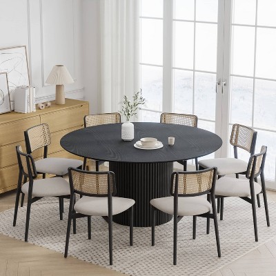 Dovelina Mid-Century Round Dining Table Wood Kitchen Table Modern Dining Room Table for 4 People - Black